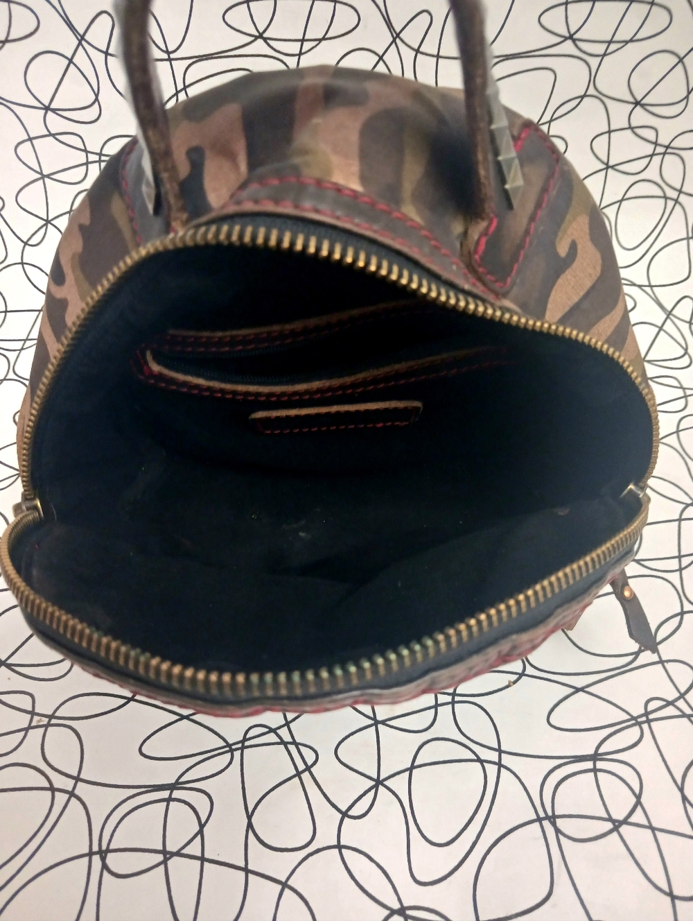 Steve Madden Studded Bag with Camoflage Print and Red Stitching - Picture 6 of 6